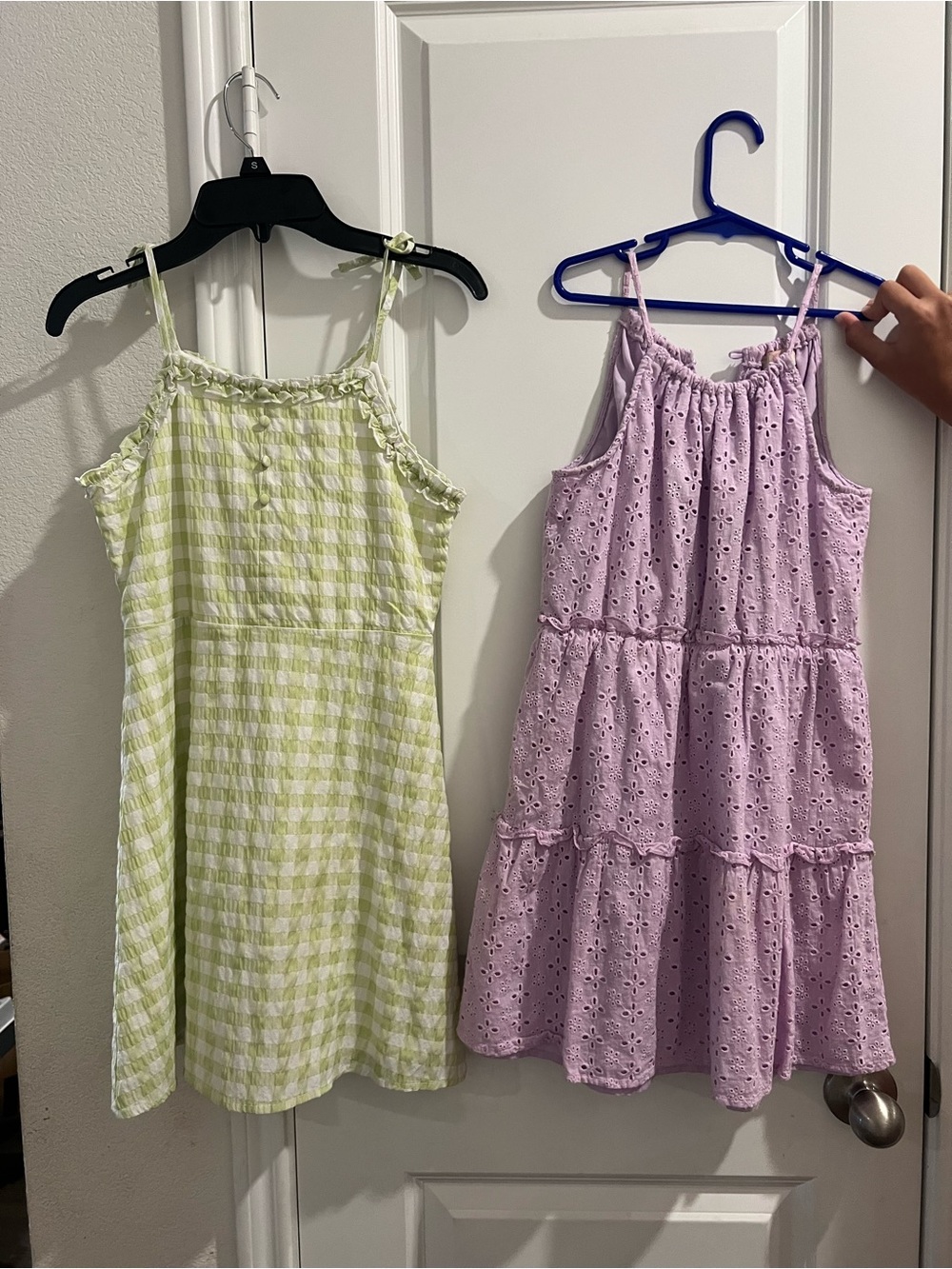 GB girls Lavender Eyelet Tiered Sundress & Lime Gingham Tie-Shoulder Dress.